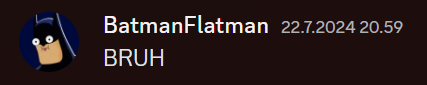 Head developer 'BatmanFlatman' with a message saying 'BRUH'